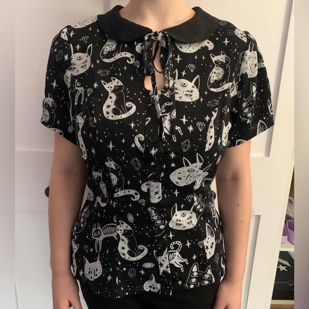 Modern Millie Boutique Button up Cat Ouija collard blouse
